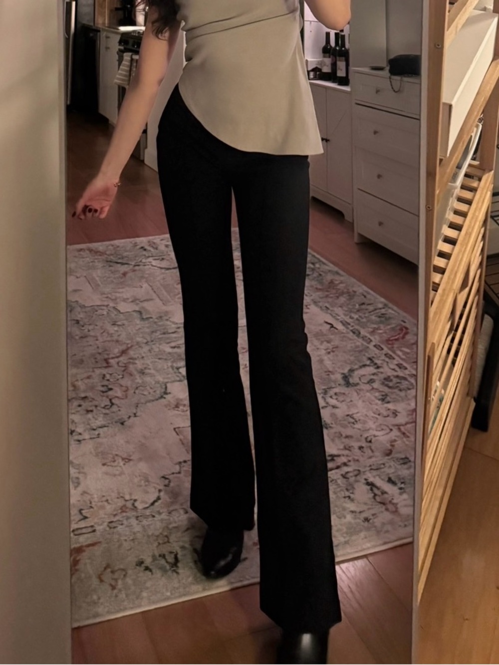 Massimo Dutti Black Boot-Cut Flare Trousers - Felt-like material